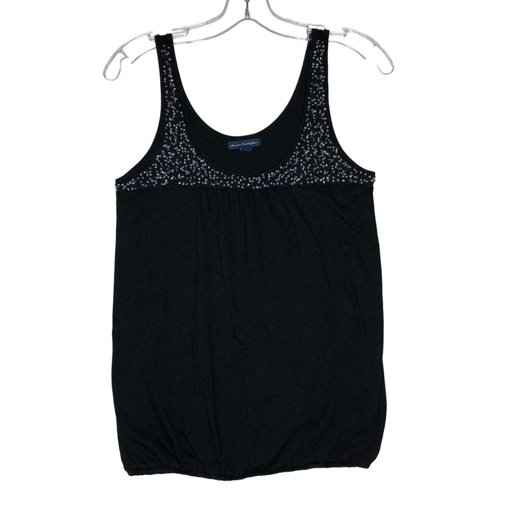 American Eagle Womens Small Tank Top Black Beaded Sleeveless Blouse Shirt